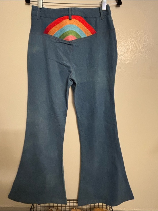 Unique Vintage Denim - Blue Flared Pants with Rainbow Back Detail
